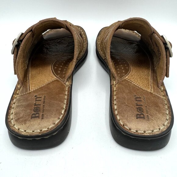 Born Tempo Brazilia Tan Leather Slip On Sandals Size 7 M With Box - Picture 6 of 9